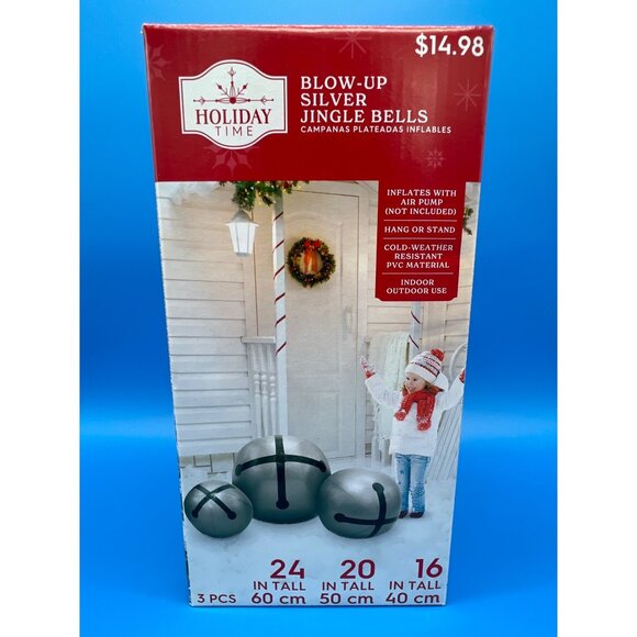 Holiday Time Christmas Blow Up Inflatable Silver Jingle Bells 3pc - 24|20|16" - Picture 1 of 6